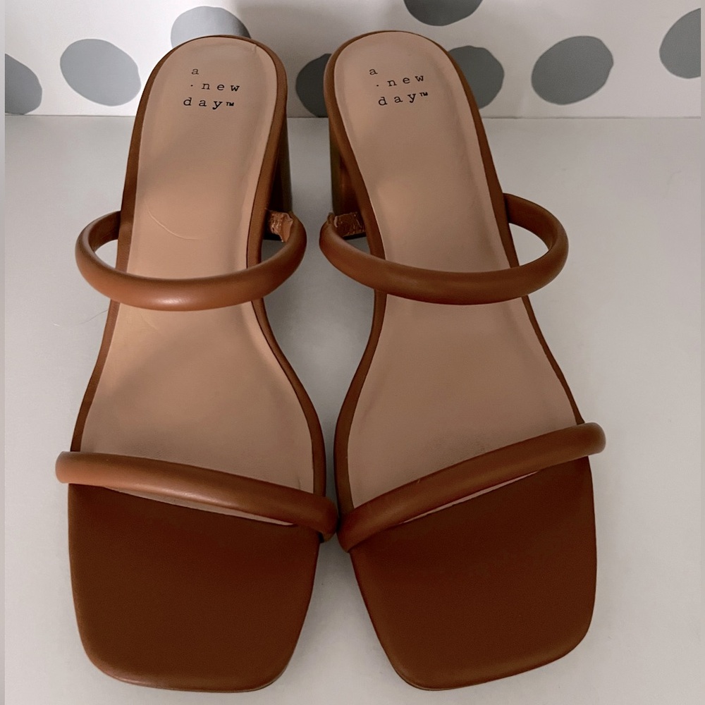 Camel Brown Two-Strap Sandals